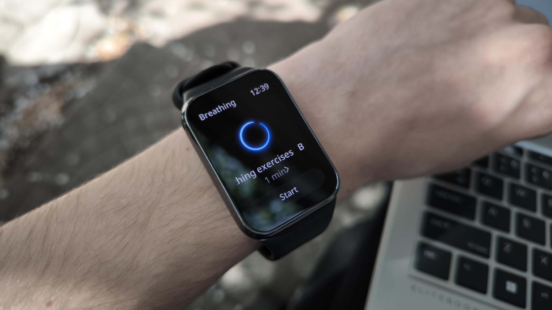 Xiaomi Smart Band 8 Pro showing the breathing exercises screen.